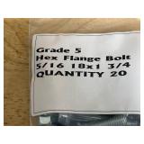 Lot of 20- Grade 5 Hex Flange Bolts 5/16 18x1 3/4 with 20- Hex Nut Locking 5/16 - 18 and 40- 5/16 Flat Washers