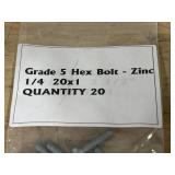 Lot of 60 Grade 5 Hex Bolts Zinc 1/4 20x1