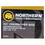 ^Northern Tool + Equipment Low-Profile Crossover Truck Toolbox with Removable Tray, 69in. x 20in. x 13in., Aluminum, Textured Matte Black, Pull Handle Latches #41915 Msrp $459.99