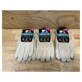 Women's Water-Resistant Leather Work Gloves, HydraHyde, Large (lot of 3)