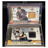 2 Double Sided NHL Hockey Relics 2002 Vanguard Game-Upsed Memorabilia #16 and #18 - Bates, Czerkawski, Yachmenev, Ronning