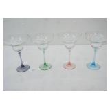 (4ct) Hammered Glass Margarita Glasses w/Colored Stems