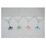 (4ct) Hammered Glass Margarita Glasses w/Colored Stems