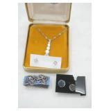 Jewelry Lot. Necklace, Earrings 1950s "Bluebird Styled Marble" jewelry box