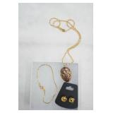 Cloisonne Mask Face Pendant w/Chain & Earrings