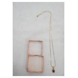 Jewelry Lot: Vintage Pendant Necklace. Gold-Tone Chain and Black Stone