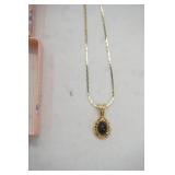 Jewelry Lot: Vintage Pendant Necklace. Gold-Tone Chain and Black Stone