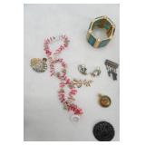 Jewelry Lot: Stone, Glass, Tiger Eye, Pins, Bracelets