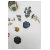 Jewelry Lot: Stone, Glass, Tiger Eye, Pins, Bracelets