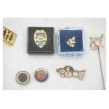 Jewelry Lot: 35 Years Masonic Pin, Moorhead Police Officer, Navy Sticker Pin, Naval Reserve Honorable Discharge, 39 No St Paul, Osman Circus 2002