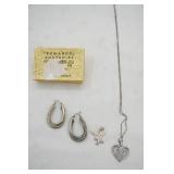 Jewelry Lot: 925 Heart Pendant & Chain, Eagle Pendant, Earrings