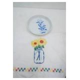 Ceramic Pie Plate/Serving Dish & Embroidered Dish Towel