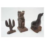 3 Carved Figured, 2 are Iron Wood