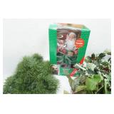 Animated Santa With Puppet (battery operated) & Artificial Greenery (lot includes tote w/ lid)