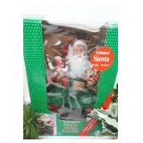Animated Santa With Puppet (battery operated) & Artificial Greenery (lot includes tote w/ lid)
