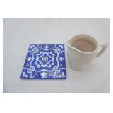 Vintage Stoneware White Pitcher, hand-painted ceramic tile