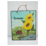 12x10 Slate Wall Hanging. Welcome with Sunflowers