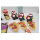 Hallmark Keepsake Christmas Ornaments, Coke Christmas Ornaments and disposable napkins, James Dean Christmas Ornament, Dog Squeak