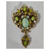 Stamped Arthur Pepper (ART) Moonglass Brooch & Earrings Set