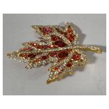 Stamped Nolan Miller Autumn Leaf Crystal Brooch