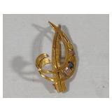 14K Vintage Brooch w/Multi Color Stones