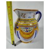 Mexican Talavara Hand Painted Pitcher - Signed