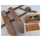 Antique Screw Clamp, Draw Knife, Molding Cutter Set