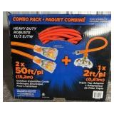 Prime 50ft Extension Cord-2-pack & 2ft Triple Tap Adapter