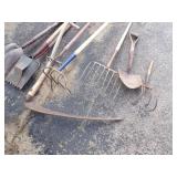 Vintage Tools, Sye, Silage Fork, Shovels, Forks and more