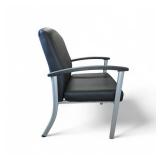 Lorell healthcare reception guest chair featuring black antimicrobial vinyl upholstery and a silver powder-coated steel frame. Lorell healthcare reception guest chair featuring black antimicrobial vinyl upholstery and a silver powder-coated steel frame.