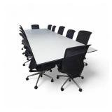 Halcon 14ft Conference Table, Outlets in each Drawer w/ 12 Leather Mesh Back Fully Adjustable Vitra Chairs Valued $22,000 Halcon 14ft Conference Table, Outlets in each Drawer w/ 12 Leather Mesh Back Fully Adjustable Vitra Chairs Valued $22,000