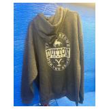 This is a grey Yellowstone Dutton Ranch branded hoodie in size XL.