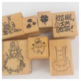 Rubber Stamp Set - Wooden Irish Themed Shamrocks Leprechaun & Pots of Gold Rubber Stamp Set - Wooden Irish Themed Shamrocks Leprechaun & Pots of Gold