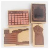 Wooden Rubber Stamp Set - Calendar Grid, Postcard, Frame Border, Gift Bag Designs Wooden Rubber Stamp Set - Calendar Grid, Postcard, Frame Border, Gift Bag Designs