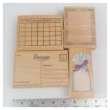 Wooden Rubber Stamp Set - Calendar Grid, Postcard, Frame Border, Gift Bag Designs Wooden Rubber Stamp Set - Calendar Grid, Postcard, Frame Border, Gift Bag Designs