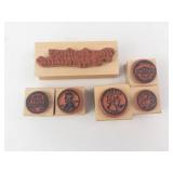 Set of 6 Vintage Wooden Rubber Stamps - Coin Portraits & Your business is appreciated Stamp Set of 6 Vintage Wooden Rubber Stamps - Coin Portraits & Your business is appreciated Stamp