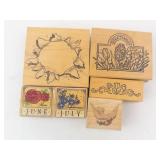 Vintage Rubber Stamp Set - 6 Wood-Mounted Floral & Bird Stamps (June, July) Vintage Rubber Stamp Set - 6 Wood-Mounted Floral & Bird Stamps (June, July)