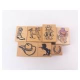 Western Theme Rubber Stamp Blocks - Set of 7 Cowboy & Horse Designs Western Theme Rubber Stamp Blocks - Set of 7 Cowboy & Horse Designs