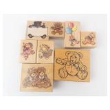 Bear-Themed Wooden Rubber Stamp Block Set - Assorted Teddy and Halloween Designs Bear-Themed Wooden Rubber Stamp Block Set - Assorted Teddy and Halloween Designs