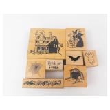 Halloween Rubber Stamp Set - Wood Blocks (Lot of 9) Halloween Rubber Stamp Set - Wood Blocks (Lot of 9)