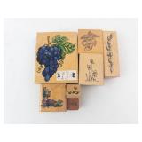 Rubber Stamp Blocks - Grapes, Strawberries, Daisies & Vine Motifs on Wood Rubber Stamp Blocks - Grapes, Strawberries, Daisies & Vine Motifs on Wood
