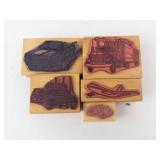 Vehicle Rubber Stamp Set on Wood Blocks - Cars, Truck, Airplane, Police Car Vehicle Rubber Stamp Set on Wood Blocks - Cars, Truck, Airplane, Police Car