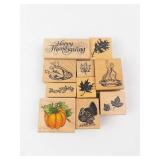 Thanksgiving Rubber Stamp Set on Wood Blocks - Assorted Designs Thanksgiving Rubber Stamp Set on Wood Blocks - Assorted Designs