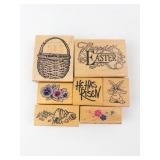 Wood Block Rubber Stamp Set - Basket, Easter, Bunny, Hibiscus & Flowers Wood Block Rubber Stamp Set - Basket, Easter, Bunny, Hibiscus & Flowers