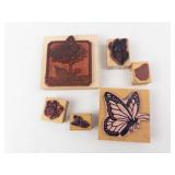 Wood Block Rubber Stamps - Butterfly & Flower Designs, Assorted Sizes Wood Block Rubber Stamps - Butterfly & Flower Designs, Assorted Sizes