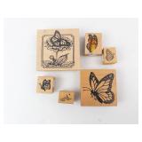 Wood Block Rubber Stamps - Butterfly & Flower Designs, Assorted Sizes Wood Block Rubber Stamps - Butterfly & Flower Designs, Assorted Sizes