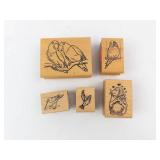 Bird Rubber Stamp Set on Wood Blocks - 5 Assorted Bird Designs Bird Rubber Stamp Set on Wood Blocks - 5 Assorted Bird Designs