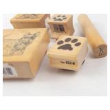 Wooden Animal Stamp Set - Dog Cat Outlines with Paw Print Blocks & Bone Handle Wooden Animal Stamp Set - Dog Cat Outlines with Paw Print Blocks & Bone Handle
