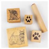 Wooden Animal Stamp Set - Dog Cat Outlines with Paw Print Blocks & Bone Handle Wooden Animal Stamp Set - Dog Cat Outlines with Paw Print Blocks & Bone Handle