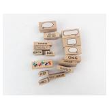 Rubber Stamp Set on Wood Blocks - Pink Rubber, Speech Bubbles & Word Phrases Rubber Stamp Set on Wood Blocks - Pink Rubber, Speech Bubbles & Word Phrases